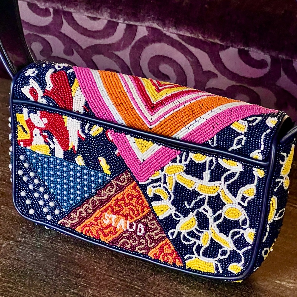 🌺🎉HP🎉🌺 NWOT Staud Beaded Tommy Shoulder Bag Patchwork Foulard 🌟Rare Find🌟 - Picture 7 of 16